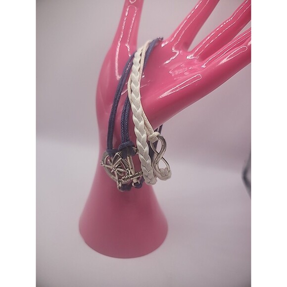 Vintage Bracelet Multi Strand Wrap Blue White Nautical Compass Anchor Infinity - Picture 4 of 10